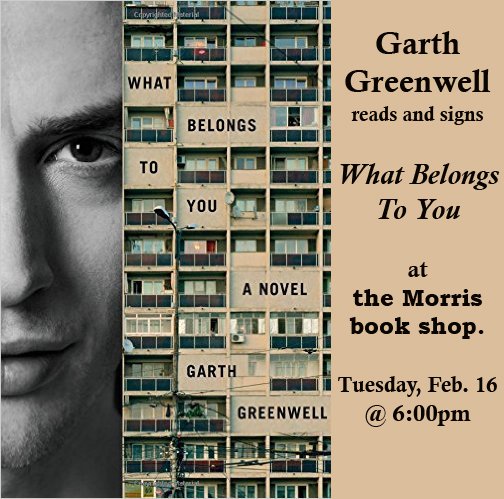 Garth Greenwell reads from and signs, “What Belongs to You.”